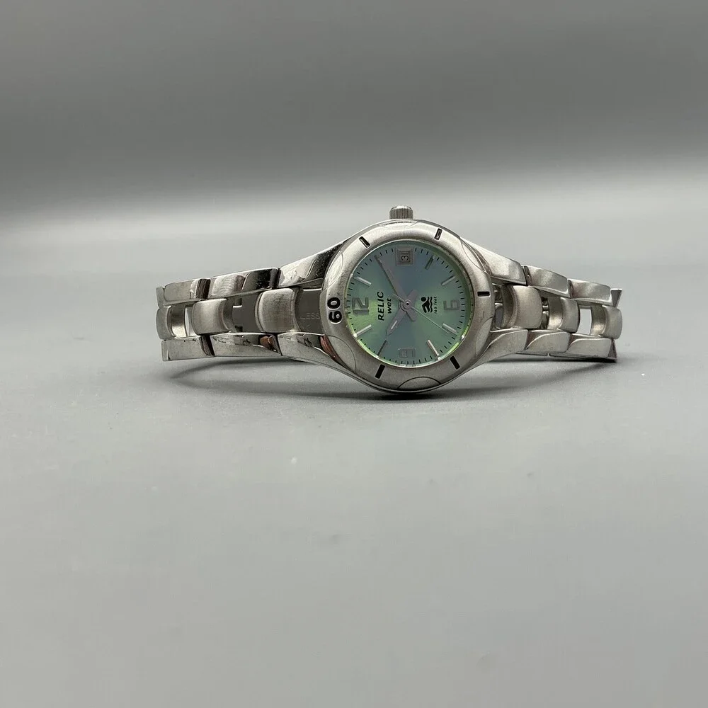 Relic Wet ZR 11649 Womens Watch 25mm Green Dial Stainless Steel Date New Batt 6